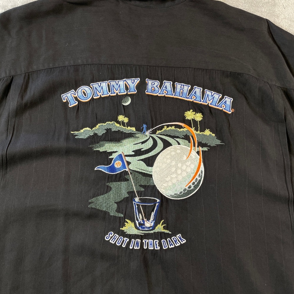 Tommy Bahama Camp Shirt Silk Mens 2XB Black‎ Shot In The Dark Golf Summer Resort